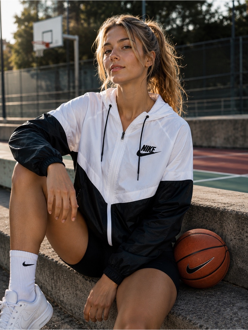 Nike Windrunner Jacket Women’s Small White Black Hooded Full Zip